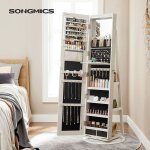 Songmics - armoire  bijoux avec miroir sur pieds, verrouillable, avec 6 led, rangement bijoux pivotant ...