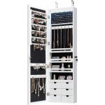 Armoire a bijoux mural avec miroir et lumiere led, armoire de rangement mural, accrochee a la porte avec ...