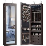 Armoire  bijoux murale led miroir, 6 tiroirs hauteur du crochet ajustable 120x36, 5x11, 5cm en bois, ...