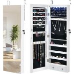 Armoire a bijoux murale avec lumieres led et miroir, rangement avec miroir plein longueur sur le miroir, ...