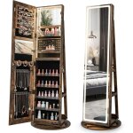 Goplus armoire � bijoux pivotante � 360� avec lumi�res led / miroir pleine longueur - verrouillable avec ...