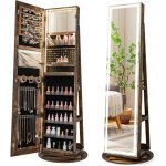 Relax4life - armoire  bijoux pivotante  360 avec miroir led, miroir bijoux sur pied avec rangement ...