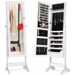 Armoire � bijoux sur pied inclinable avec miroir 120 x 27 cm, organisateur de bijoux verrouillable avec ...