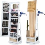 Goplus armoire  bijoux sur pied pivotante  360 - lumire led - support pour sche - cheveux - miroir ...