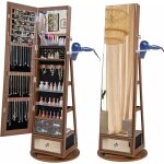 Armoire  bijoux sur pied pivotante  360 - lumire led - support pour sche - cheveux - miroir pleine ...