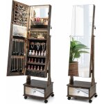 Armoire  bijoux sur roulettes, verrouillable, organisateur de bijoux sur pieds avec miroir psych sans ...