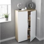 Meuble 80x32, 5x119 cm avec 2 portes, blanc mat chne canadien ? costanza