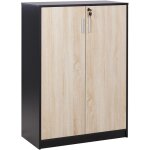 Armoire de bureau � 2 portes bois clair et noir 117 cm panneaux particules bois zehna