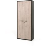 Meublorama - armoire de bureau - meuble 2 portes et �tag�res coloris ch�ne clair et noir collection dep� ...