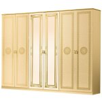 Armoire de chambre 6 portes 2 avec miroirs laqu beige et dor savana 181cm