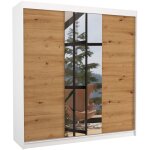 Armoire chambre adulte 2 portes coulissantes bois blanc et artisan avec miroir zafa 200cm