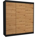 Armoire chambre adulte noir et bois artisan 2 portes coulissantes kamia 200cm