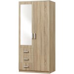 Helloshop26 - armoire de chambre garde - robe moderne meuble de rangement intemporel 3 tiroirs + miroir ...