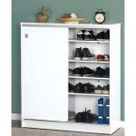 Pegane - armoire  chaussures de 2 portes coulissantes coloris blanc - longueur 91 x profondeur 37 x ...