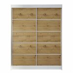 Mobilier1 - armoire closico 145, blanc + ch�ne artisan, 200x150x58cm, portes d'armoire: coulissantes, ...
