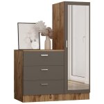 Les tendances ? armoire 1 porte miroir et commode 3 tiroirs ? bois m�lamin� blanc et noyer ? dimensions ...