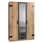 Calicosy - armoire 2 portes d�cor ch�ne 1 porte miroir et 2 tiroirs - h198 cm