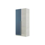 Armoire  deux portes et trois tagres, avec tringle  vtements, effet bois blanc et bleu clair, 90 ...
