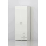 Dmora - armoire � deux portes et trois tiroirs, couleur blanche, dimensions 77 x 200 x 49, 5 cm