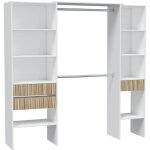 Pegane - armoire, dressing avec 3 tiroirs coloris blanc artic, naturel - longueur 190 x hauteur 187 x ...