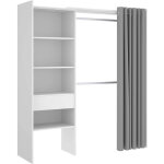 Armoire dressing extensible avec rideau + 1 tiroir coloris blanc - longueur 110 - 160 x hauteur 205 x ...