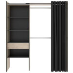Armoire dressing extensible avec rideau + 1 tiroir coloris naturel / graphite - longueur 110 - 160 x ... Armoire dressing extensible avec rideau + 1 tiroir coloris naturel / graphite - longueur 110 - 160 x ...