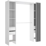 Armoire dressing extensible avec rideau + 4 tiroirs coloris blanc - longueur 100 - 180 x hauteur 203 ...