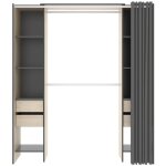 Armoire dressing extensible avec rideau + 4 tiroirs coloris naturel / graphite - longueur 100 - 180 x ... Armoire dressing extensible avec rideau + 4 tiroirs coloris naturel / graphite - longueur 100 - 180 x ...
