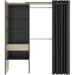 Armoire dressing avec penderies, 1 tiroir et 1 rideau coloris ch�ne naturel, graphite - longueur 160 ...