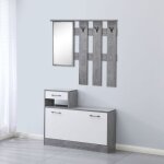 Toscohome - armoire d'entr�e avec miroir et porte - manteau en ciment et blanc 100 cm - rudolf xl
