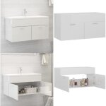 Armoire d'�vier blanc brillant 90x38, 5x46 cm bois d?ing�nierie - meuble de salle de bain - armoire lavabo ...