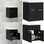 Armoire d'vier avec lavabo intgr noir agglomr - meuble de salle de bain - meuble vasque - lavabo ...