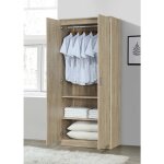 Meublorama - armoire garde robe savis, 2 portes, contemporaine chne sonoma et poignes grises