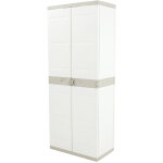 Pegane - armoire haute meuble de rangement 2 portes intrieur / extrieur coloris beige - longueur 70 ...