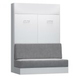 Inside75 - armoire lit escamotable dynamo sofa canapé intégré blanc mat et microfibre gris couchage 140 ... Inside75 - armoire lit escamotable dynamo sofa canapé intégré blanc mat et microfibre gris couchage 140 ...