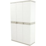 Armoire meuble de rangement 3 portes intrieur / extrieur coloris beige - longueur 105 x profondeur ...