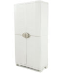Armoire meuble de rangement 4 tagres intrieur / extrieur coloris beige - longueur 90 x profondeur ...
