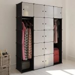 The living store armoire modulaire 14 compartiments noir et blanc 37x146x180, 5cm - meuble de rangement ...