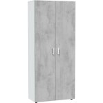 Abitare - armoire multi - usage 80x37x182h cm avec 2 portes et 2 �tag�res blanc mat et effet b�ton ? ...