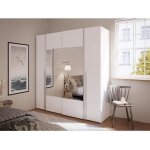Armoire narago - dcor blanc mat - 2 portes coulissantes + miroir + 2 portes battantes + 2 penderies ...