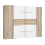 Forte mbel - armoire narago - dcor chene sonoma et blanc mat - 2 portes coulissantes + 2 portes battantes ...