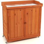 Armoire  outils avec 2 portes et 2 compartiments, chariot d'atelier en sapin avec 4 roues, finition ...
