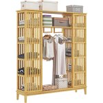 Homcom - armoire penderie en bambou - 2 portes coulissantes, 7 �tag�res, 2 barres - dim. 145l x 35l x ...