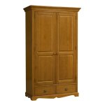 Beaux meubles pas chers - armoire penderie pin miel 2 portes 2 tiroirs 6 niches l 114. 5 h 195 p 54 cm ...