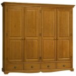 Armoire penderie pin miel 4 portes 4 tiroirs