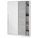 Armoire, placard avec 2 portes coloris blanc artic, ciment - longueur 120 x hauteur 200 x profondeur ...