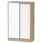 Meuble bas polyvalent  2 portes coulissantes, chne cambrien et blanc, 74 x 33 cm