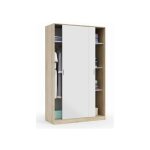 Mobimarket - armoire de 120 cm avec deux portes coulissantes en blanc et chêne canadien Mobimarket - armoire de 120 cm avec deux portes coulissantes en blanc et chêne canadien