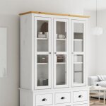 Armoire avec portes vitres bodo blanc marron bois pin massif - meuble de rangement - armoire vitre ...