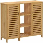 Meuble de rangement en bambou, armoire de salle de bain avec 3 �tag�res et 2 portes � persiennes, pour ...